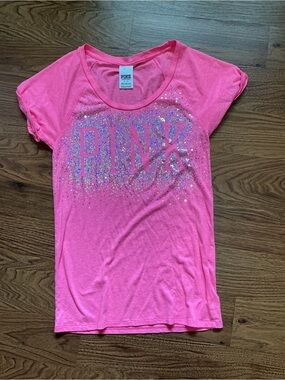 PINK Victoria's Secret Hot Pink Graphic Tee with Sparkle